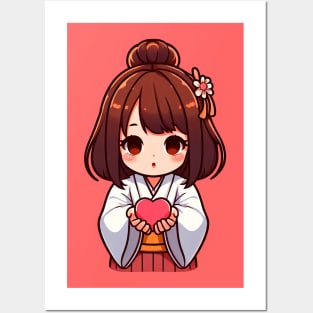 Do Good Little Japanee Girl Kimono Heart Giver Posters and Art